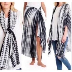 Michael Stars Womens One Size Tie Dye Ruana Multi Use Wrap Scarf Blue White Boho